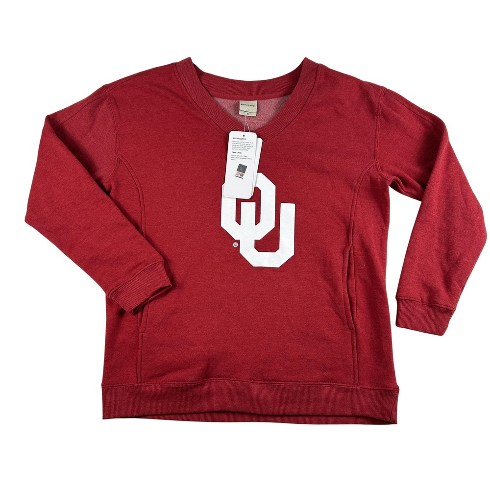 Oklahoma Sooners Sweatshirt Womens Small Red NCAA Football UG Apparel‎ OU V Neck